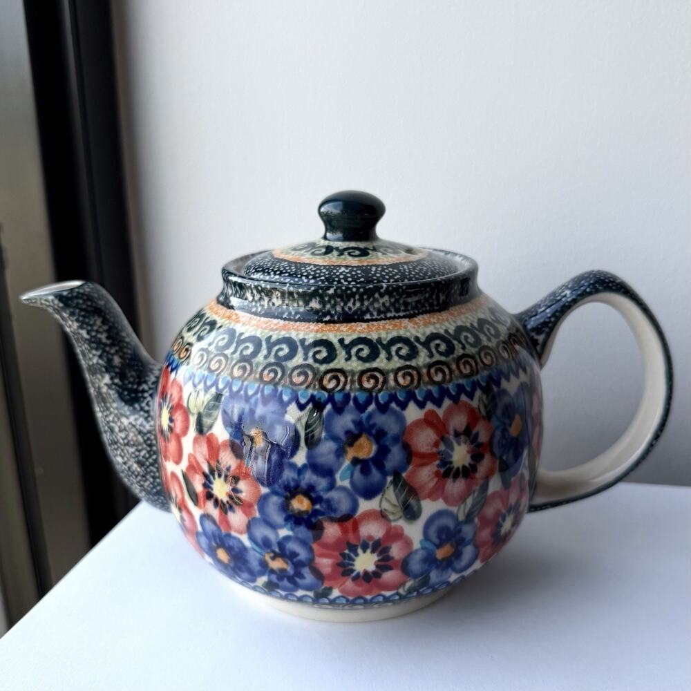 Polish Pottery Zaklady Boleslawiec 32 oz. Teapot Polish Stoneware Unikat Floral